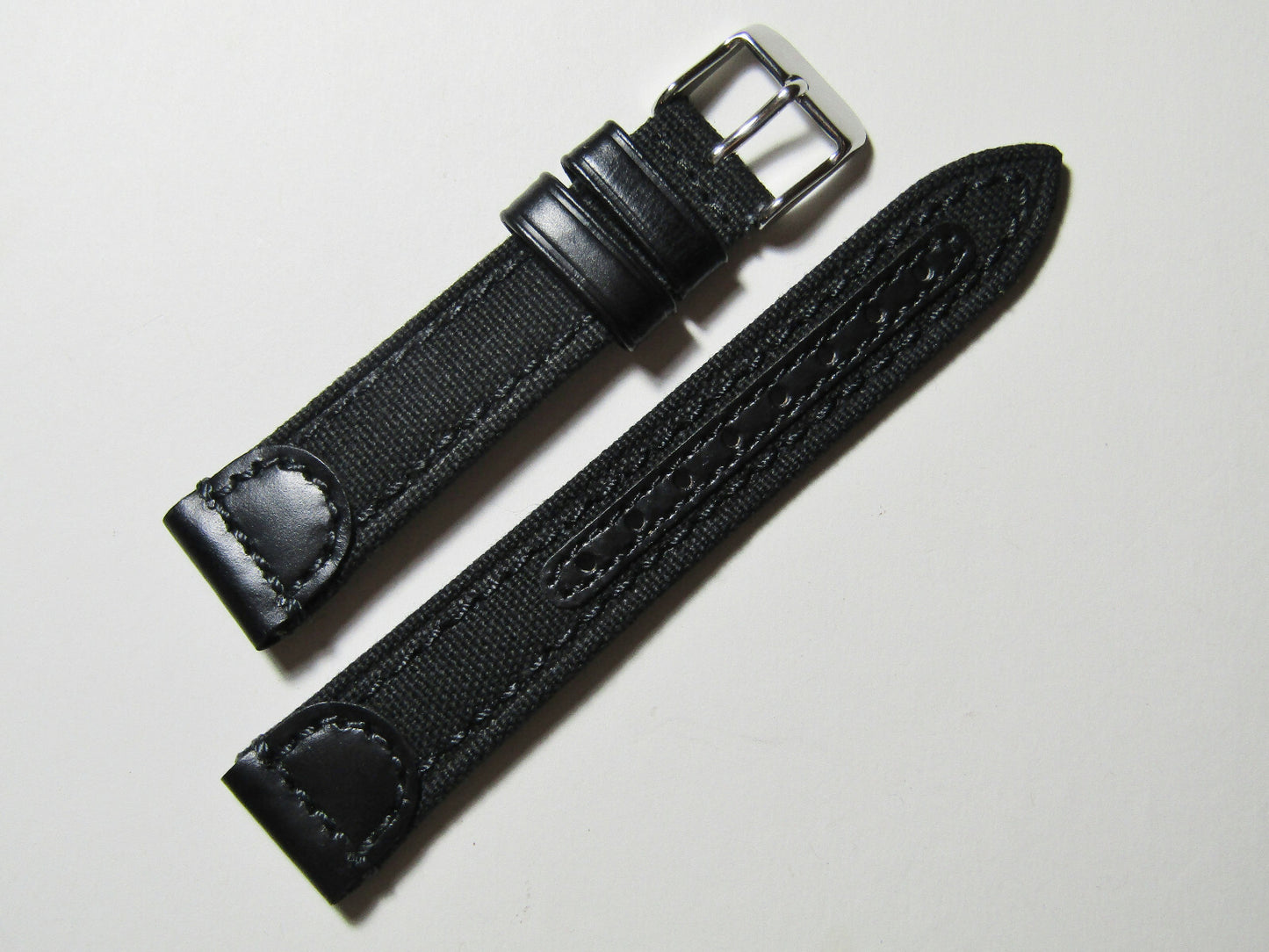 18mm Hadley-Roma MS868 Mens Black Canvas and Leather Watch Band Strap