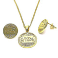 14K GOLD PLATED EARRING PENDANT NECKLACE SET I LOVE TO TRAVEL W/ 17" CHAIN M528