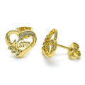 14K GOLD PLATED STUD EARRING / MOM & HEART DESIGN WITH MICRO PAVE WHITE CZ M23