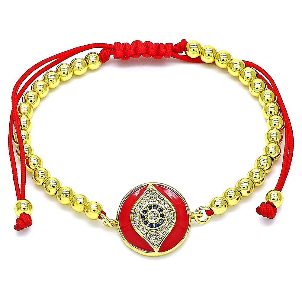 14K GOLD PLATED 7"-11" RED CORD BRACELET W/WHITE MICROPAVE CZ PANTHER HEAD M487
