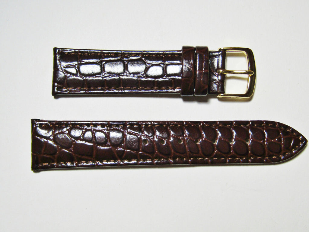 16mm Hadley-Roma Crocodile Embossed Brown Leather Watch Band Strap MS717