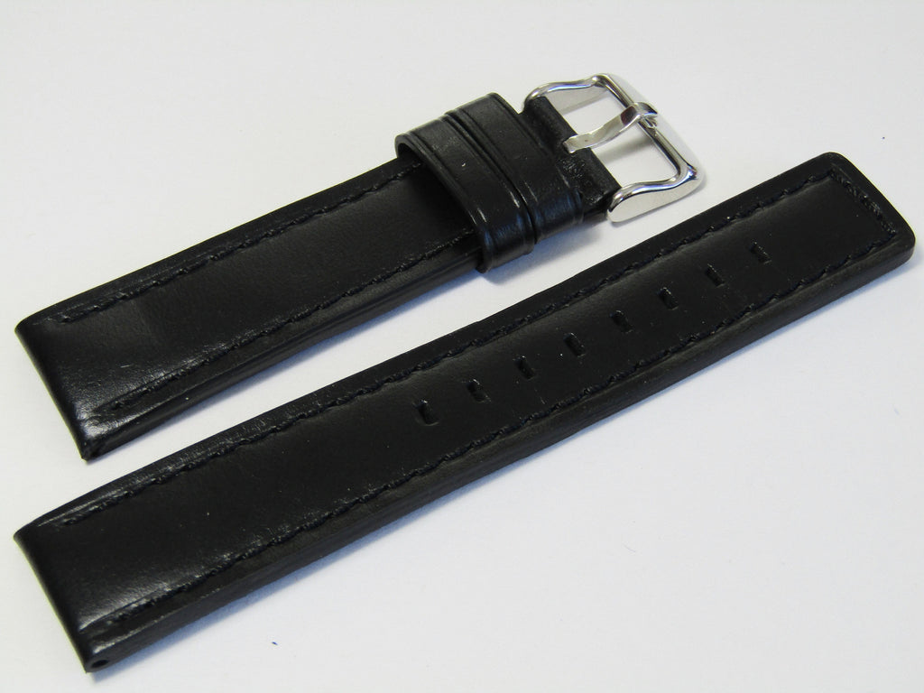 18mm Hadley-Roma MS784 Mens Black Oil-Tan Waterproof Leather Watch Band Strap