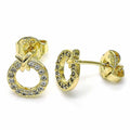 14K GOLD PLATED STUD EARRING 8 MM ROUND / MICROPAVE WHITE CZ M15