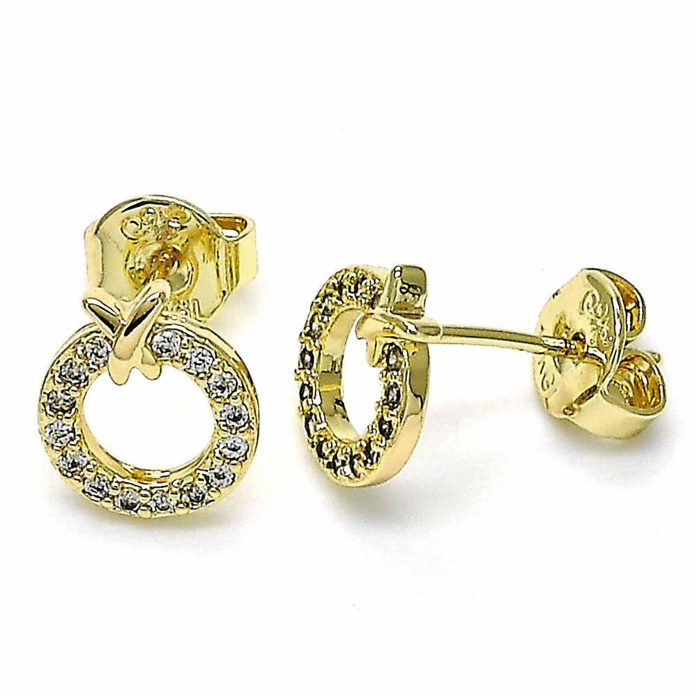 14K GOLD PLATED STUD EARRING 8 MM ROUND / MICROPAVE WHITE CZ M15