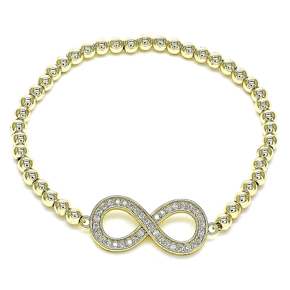 14K GOLD PLATED 4MM BALL STRETCH BRACELET W/ INFINITY CHARM WITH WHITE CZ M689