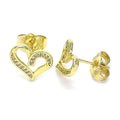 14K GOLD PLATED STUD EARRING WAVY OPEN HEART DESIGN W/ WHITE MICRO PAVE CZ M592