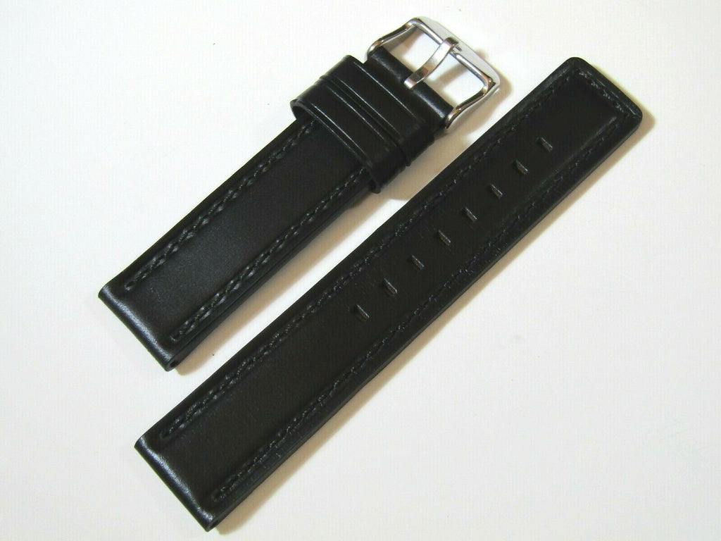22mm Hadley-Roma MS784 Mens Black Oil-Tan Waterproof Leather Watch Band Strap