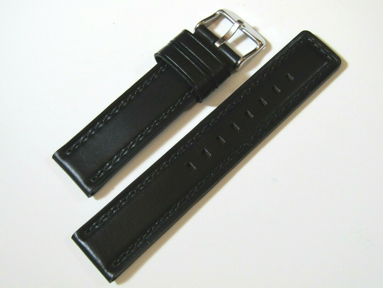 22mm Hadley-Roma MS784 Mens Black Oil-Tan Waterproof Leather Watch Band Strap