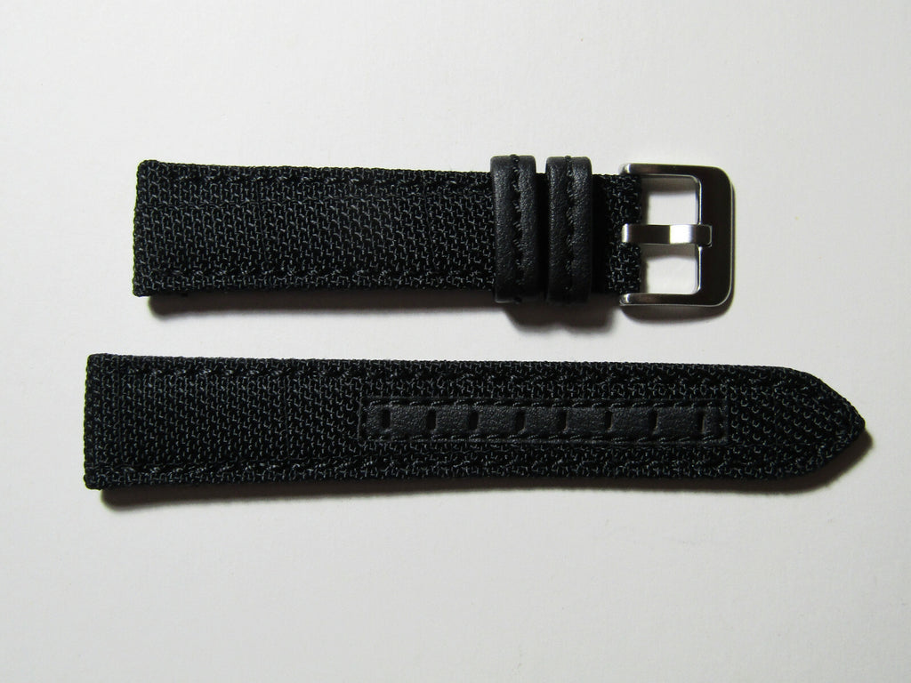 24mm Hadley-Roma MS848 Mens Black Genuine Nylon and Leather Watch Band Strap