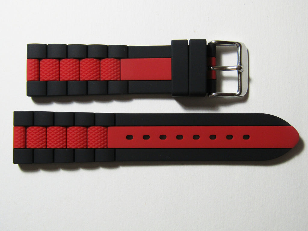 22mm Hadley-Roma MS3344 Mens Black Red Silicone Rubber Dive Watch Band Strap