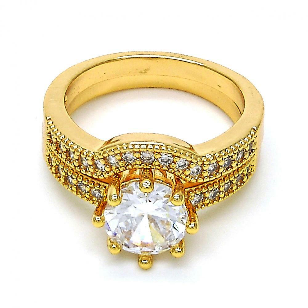 14K GOLD PLATED 2 PEICE ENGAGEMENT RING SET W/ WHITE CUBIC ZIRCONIA SIZE 7 M110