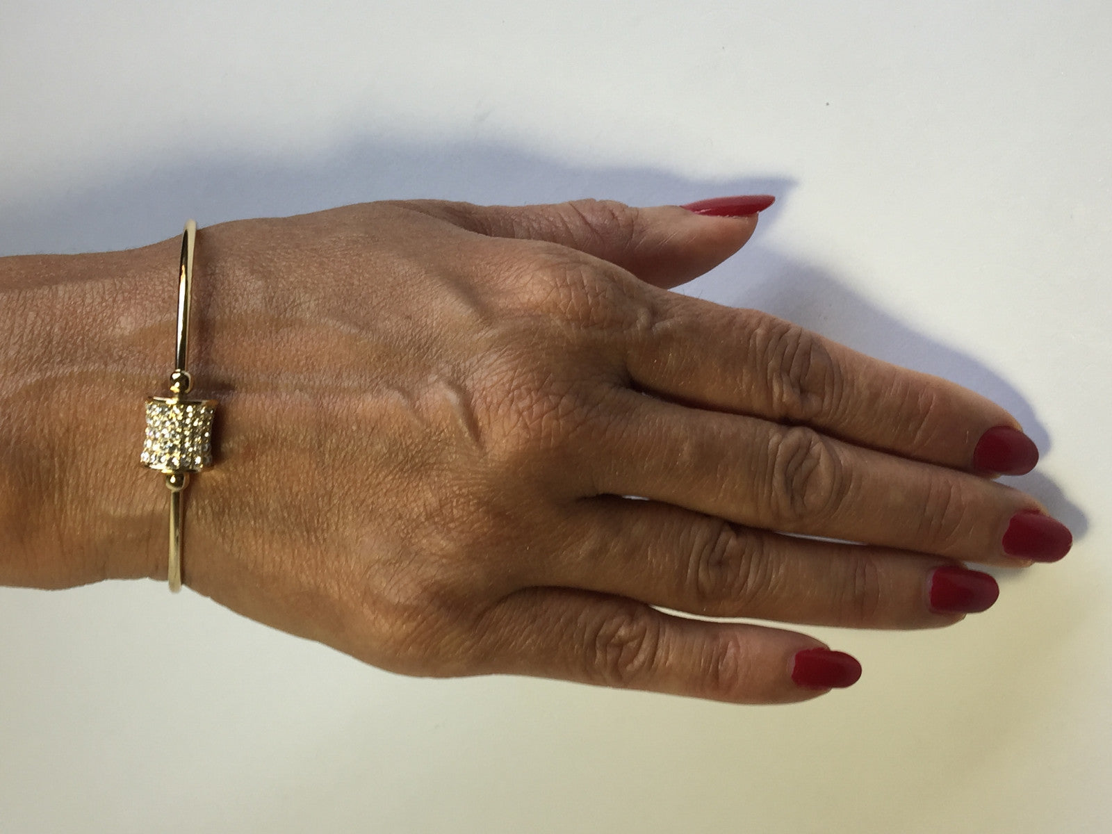 14K GOLD PLATED CUFF BRACELET WITH 5MM BALL ENDS WITH CZ INLAID CHARM J214