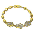 14K GOLD PLATED 8" BRACELET W/3 WHITE MICRO PAVE HAMSAS LINKED & SNAP CLASP M663