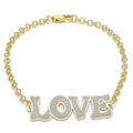 14K GOLD PLATED 7.5" BRACELET W/ LOVE DESIGN AND ROLO CHAIN W/LOBSTER CLASP M158