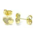 14K GOLD PLATED STUD EARRING DOUBLE HEART DESIGN WITH WHITE MICRO PAVE CZ M580