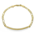 14K GOLD PLATED 7.5" ID BRACELET WITH 4.4 MM FIGARO LINK AND LOBSTER CLASP M554