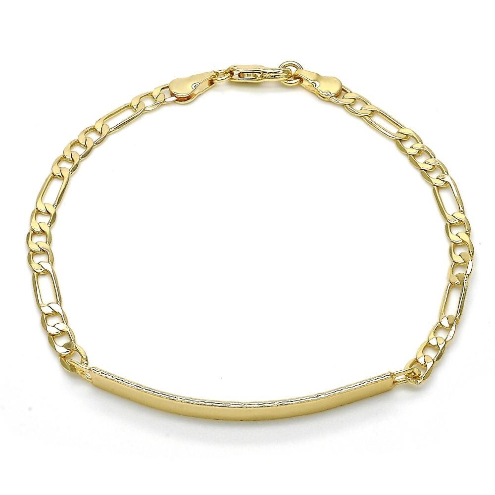 14K GOLD PLATED 7.5" ID BRACELET WITH 4.4 MM FIGARO LINK AND LOBSTER CLASP M554
