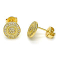 14K GOLD PLATED STUD EARRING 9 MM ROUND / MICRO PAVE & HIGH POLISHED FINISH M34