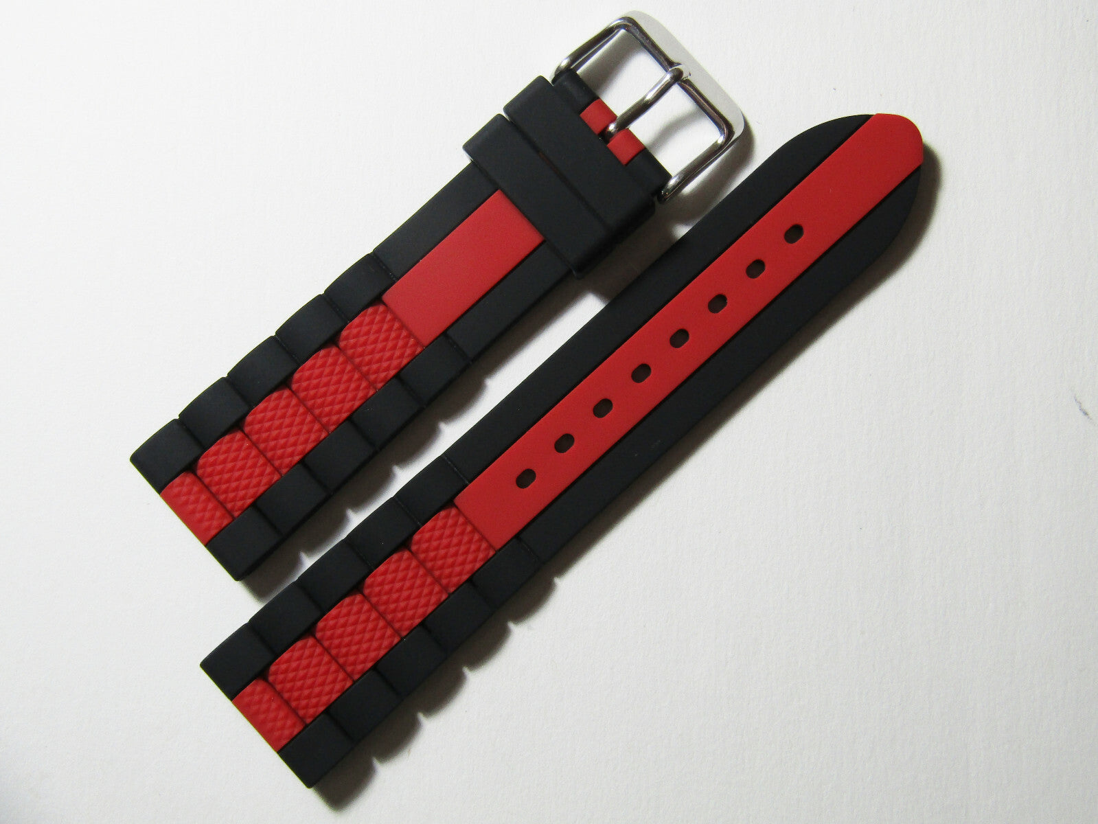 20mm Hadley-Roma MS3344 Mens Black Red Silicone Rubber Dive Watch Band Strap
