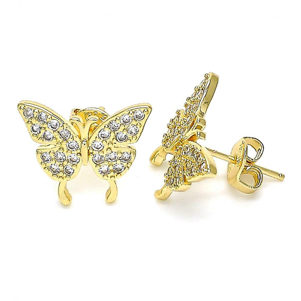 14K GOLD PLATED STUD EARRING BUTTERFLY DESIGN WITH WHITE MICRO PAVE CZ M264