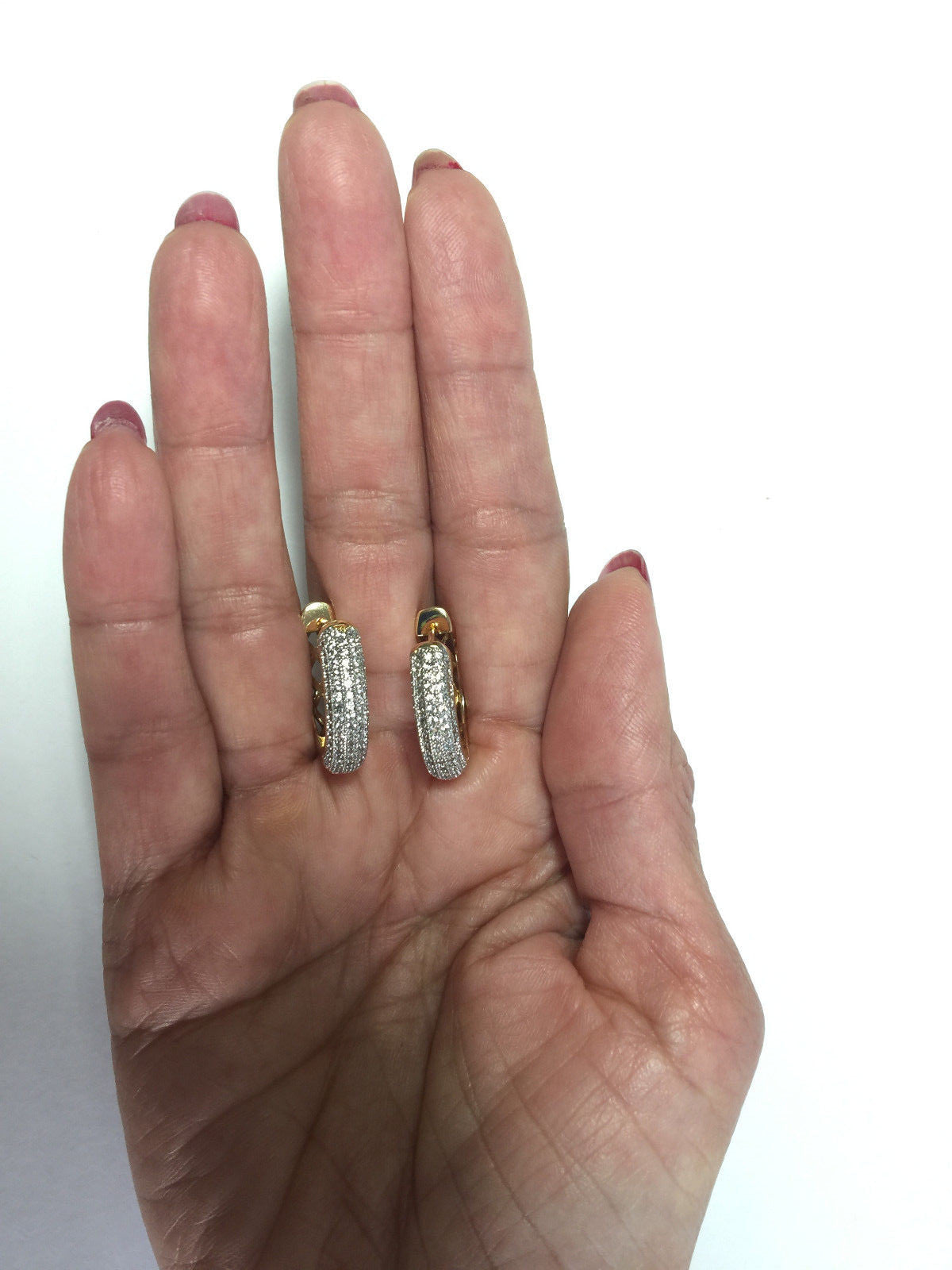 14K GOLD PLATED SHAPE HUGGIE HOOP EARRINGS WITH 5 ROWS OF CZ IN FRONT J169