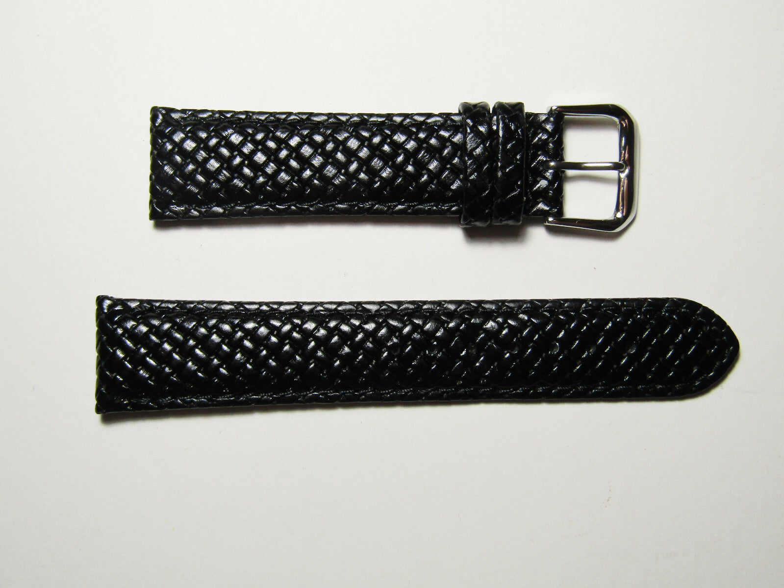 20mm Hadley-Roma MS843 Mens Black Braided Woven Leather Watch Band Strap
