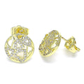 14K GOLD PLATED STUD EARRING CIRCLE OF HEARTS WITH WHITE MICRO PAVE CZ M597