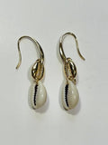 14K GOLD PLATED DANGLE EARRING 1.6 INCHES LONG WITH COWRIE SHELL SE18