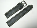 22mm Hadley-Roma MS847 Black Carbon Fiber Leather White Stitch Watch Band Strap