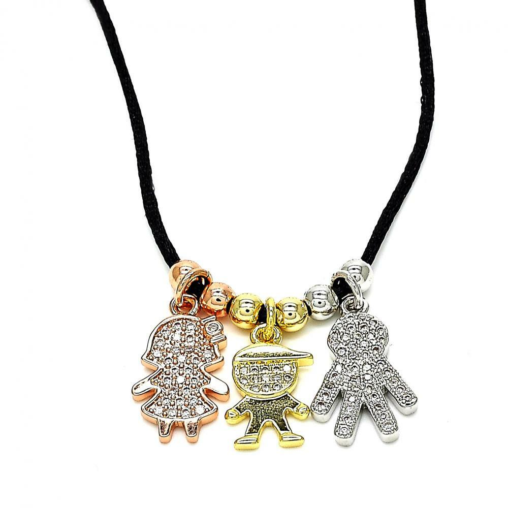 14K GOLD PLATED NECKLACE WITH TRI-COLOR MOM, DAD & BOY CHARMS WITH CZ M229