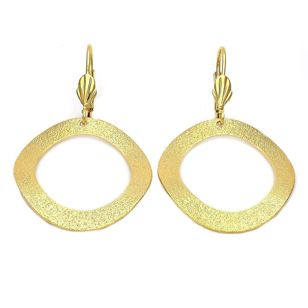 14K GOLD PLATED DANGLE EARRINGS / WAVY CIRCLE DESIGN WITH MATTE FINISH M63