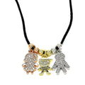 14K GOLD PLATED NECKLACE WITH TRI-COLOR MOM, DAD & BOY CHARMS WITH CZ M229