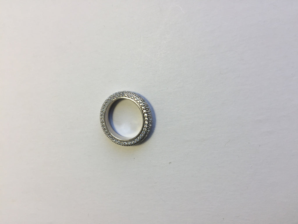 .925 STERLING SILVER PLATED 4MM BAND RING WITH MICRO PAVE CZ J185