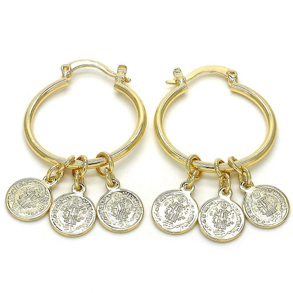 14K GOLD PLATED 2 X 25 MM HOOP W/ SNAP IN TYPE CLASP SAN BENITO DESIGN M174