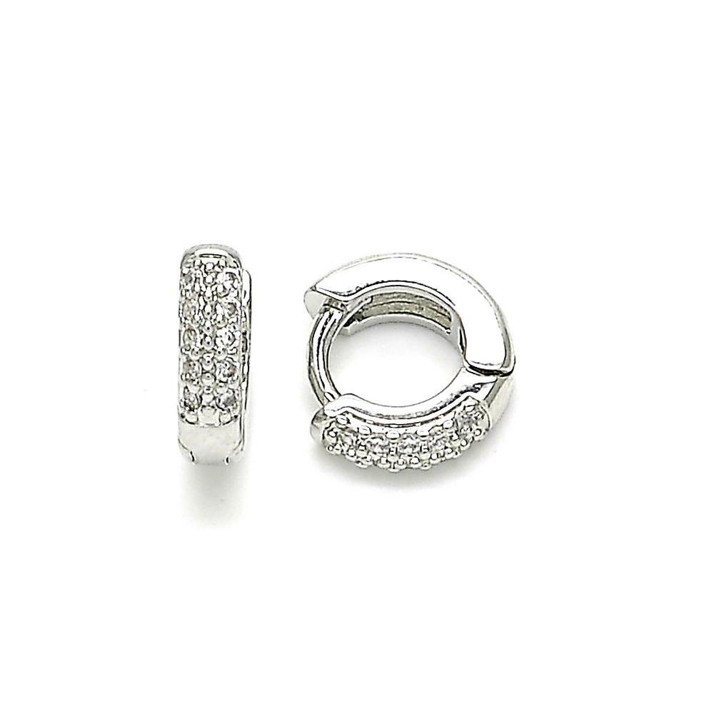 .925 STERLING SILVER PLATED TINY HUGGIE HOOP EARRINGS W/ 1 ROW OF WHITE CZ M362