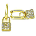 14K GOLD PLATED HUGGIE EARRINGS WITH WHITE MICROPAVE LOCK DANGLES M380