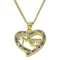 14K GOLD PLATED PENDANT HEART W/ MOM DESIGN & MULTI-COLOR CZ / 19" CHAIN M550