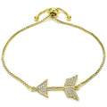 14K GOLD PLATED ADJUSTABLE BOLO BRACELET WITH WHITE CZ MICRO PAVE ARROW M71