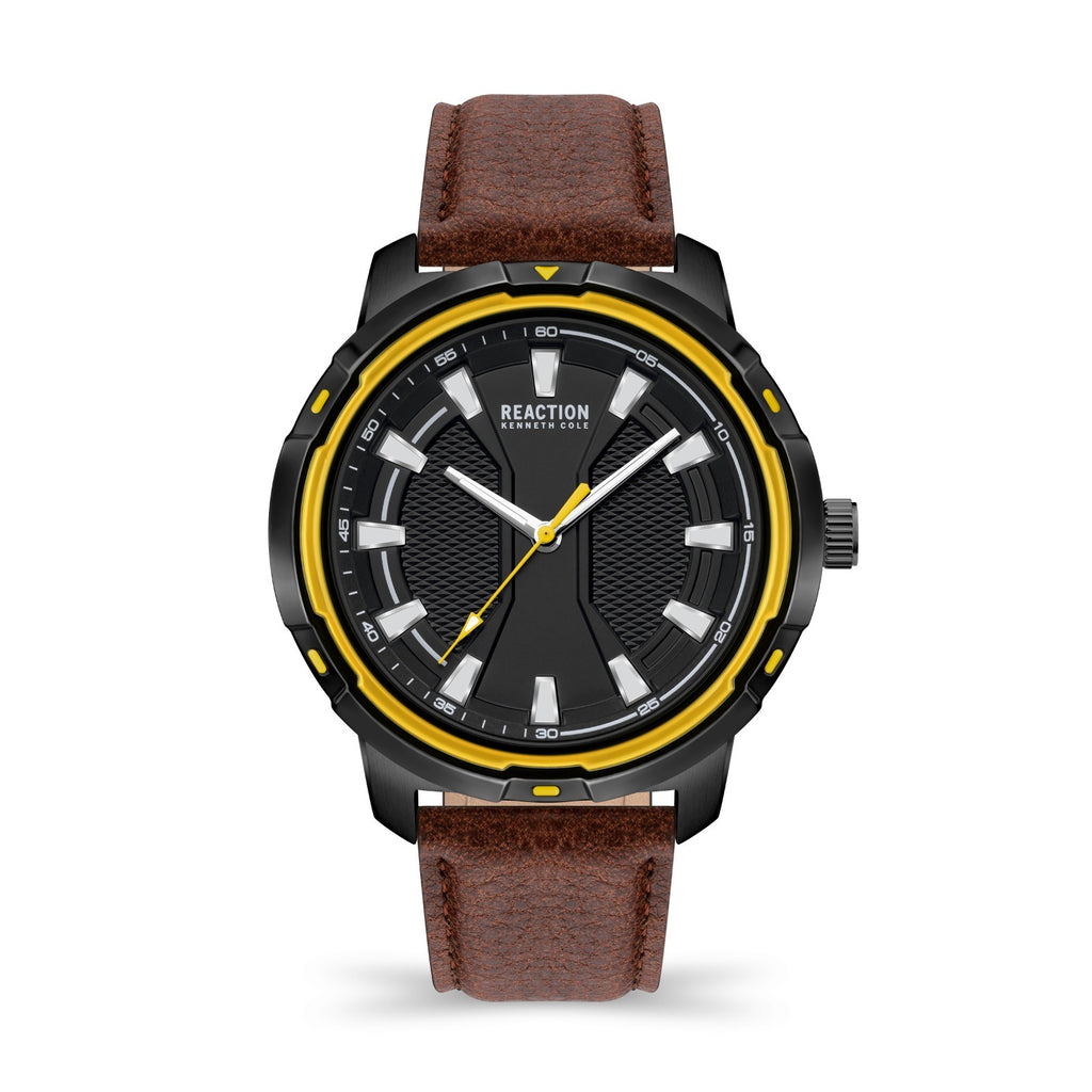 Kenneth Cole Reaction Men's Watch With Genuine Brown Leather Strap KRWGA2178202