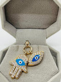 14K GOLD PLATED PENDANT HAMSA AND EVIL EYE SET WITH WHITE MICRO PAVE CZ SP18