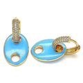 14K GOLD PLATED CZ HUGGIE EARRINGS W/ TURQUOIS ENAMEL MARINER LINK DANGLES M293