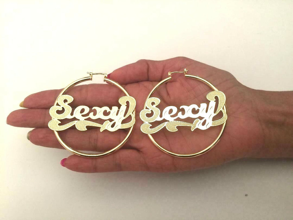 14 K GOLD PLATED SEXY HOOP EARRINGS 3 X 60 W/ SWIVEL BAR SNAP IN CLOSING J 405