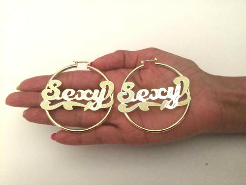 14 K GOLD PLATED SEXY HOOP EARRINGS 3 X 60 W/ SWIVEL BAR SNAP IN CLOSING J 405