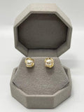 14K GOLD PLATED STUD EARRING 6 MM FAUX PEARL WRAPPED IN A WIRE CAGE SE35