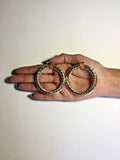 14 K GOLD PLATED TWISTED STYLE HOOP EARRING 7 X 56 MM WITH SNAP IN CLOSING J 164