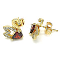 14K GOLD PLATED STUD EARRING SWAN DESIGN WITH GARNET AND WHITE CZ M318
