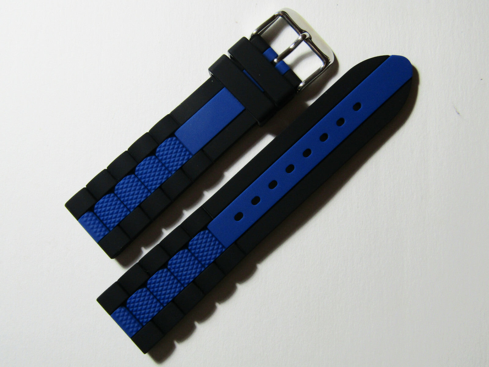 20mm Hadley-Roma MS3344 Black Blue Stripe Silicone Rubber Dive Watch Band Strap