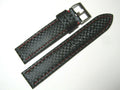 22mm Hadley-Roma MS847 Black Carbon Fiber Leather Red Stitch Watch Band Strap