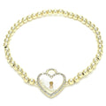 14K GOLD PLATED 4MM BALL STRETCH BRACELET HEART DESIGN WITH WHITE CZ M181