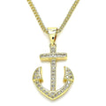 14K GOLD PLATED ANCHOR PENDANT W/ WHITE MICROPAVE CZ & 19" LINK CHAIN M329